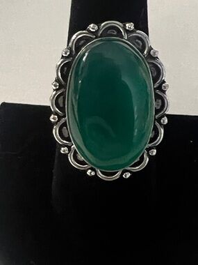 Green Onyx Ring 💚 Size 8.5 | 925 Silver Plated | Bold & Elegant